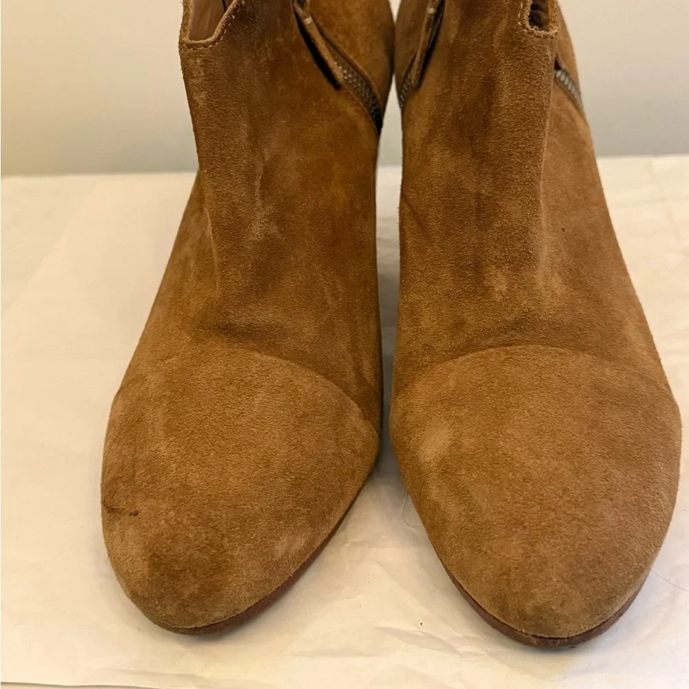 Rag & Bone Margot Tan Suede Side Zip Stacked Heel Ankle Boots Size 10
